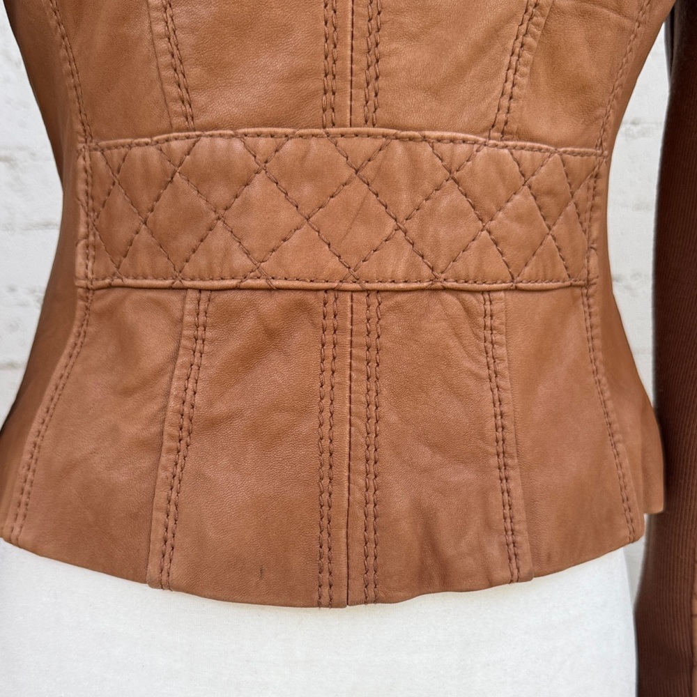 MICHAEL Michael Kors Leather Jacket Camel Brown Quilted Size Petite M - Picture 9 of 16